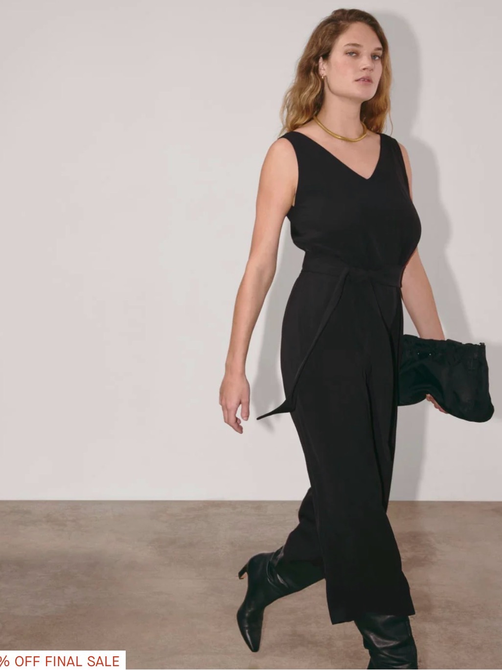Everlane Ultimate Black Sleeveless V-Neck Tie-Waist Jumpsuit W/ Pockets